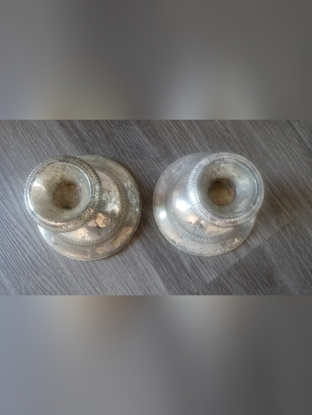 Antique-Style Silver Candle Holders — Pair